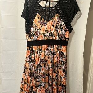 Floral Black and Orange Lace Dress